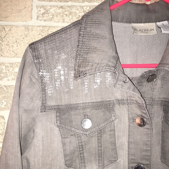 Chico’s Faded Gray Sequin Jean Jacket - Picture 2 of 7